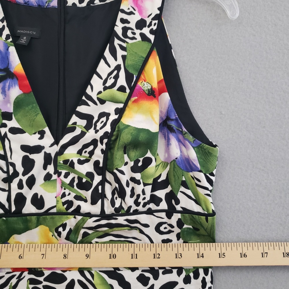 Madison Women Size 4 Tropical Floral Animal Print Sheath Dress V-Neck Cotton Mix - Picture 9 of 15